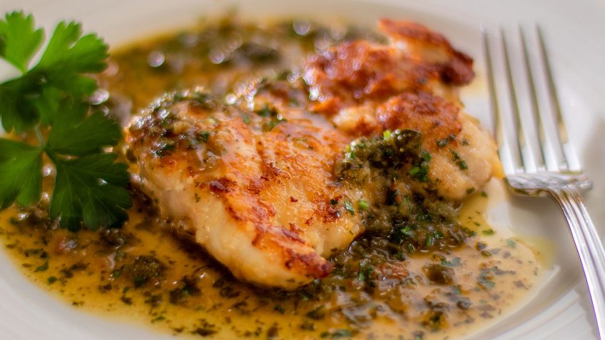 Chicken Piccata with a Parmesan Crust